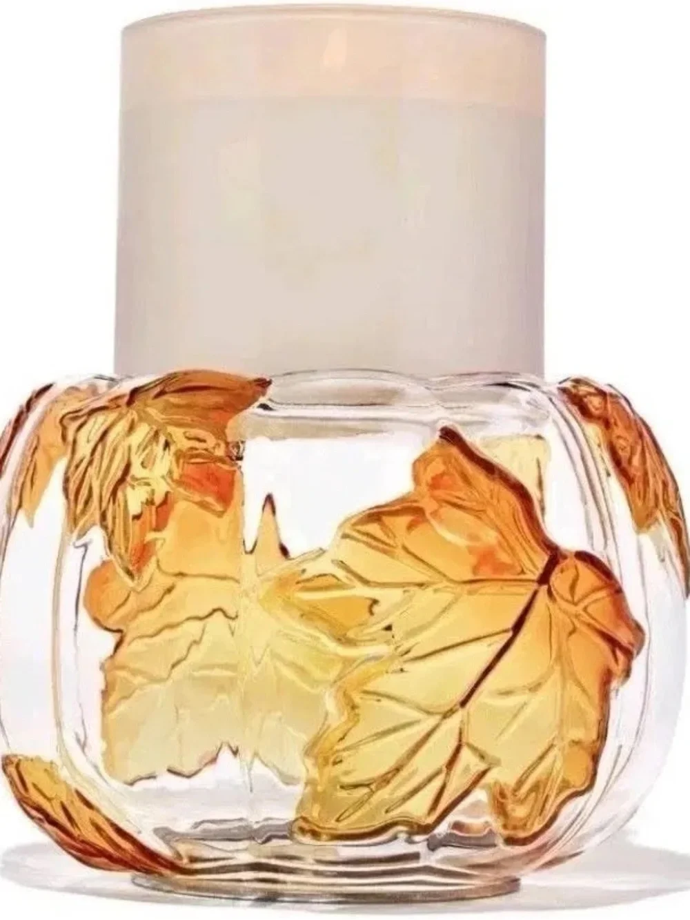 Bath & Body Works Clear Glass Fall Leaves 3 Wick Candle Holder